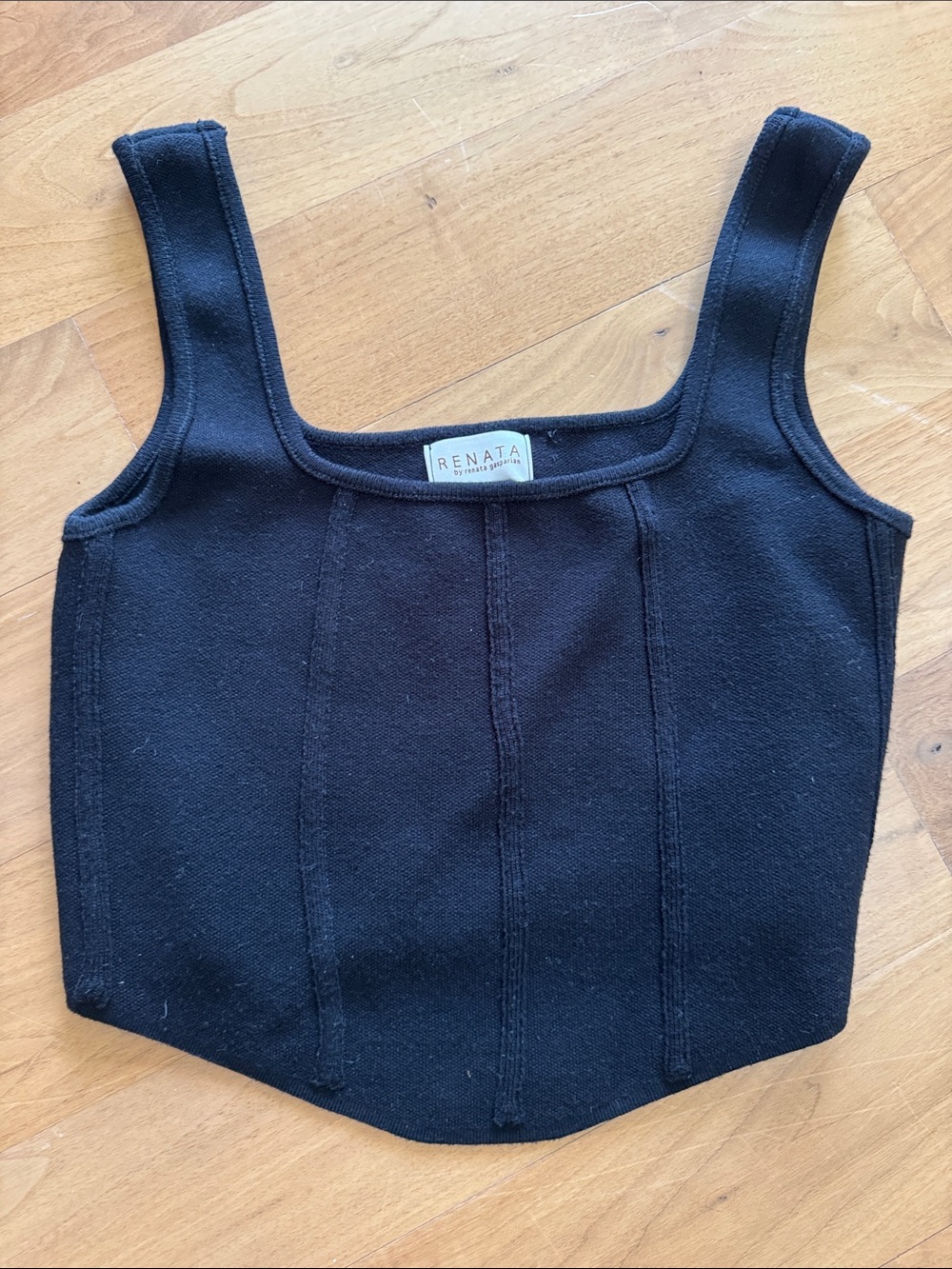 Renata by Renata Gasparian Black Square-Neck Cropped Tank Top Size S